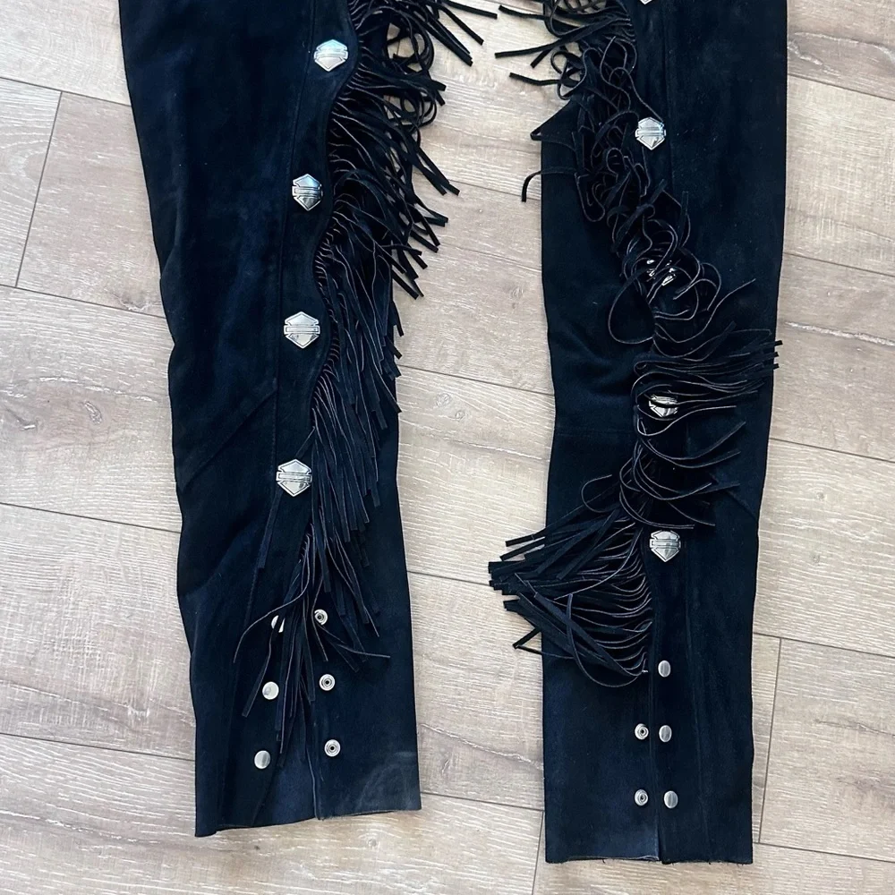 Harley-Davidson Black Leather Jacket with Fringe and Red Lining - Picture 7 of 7